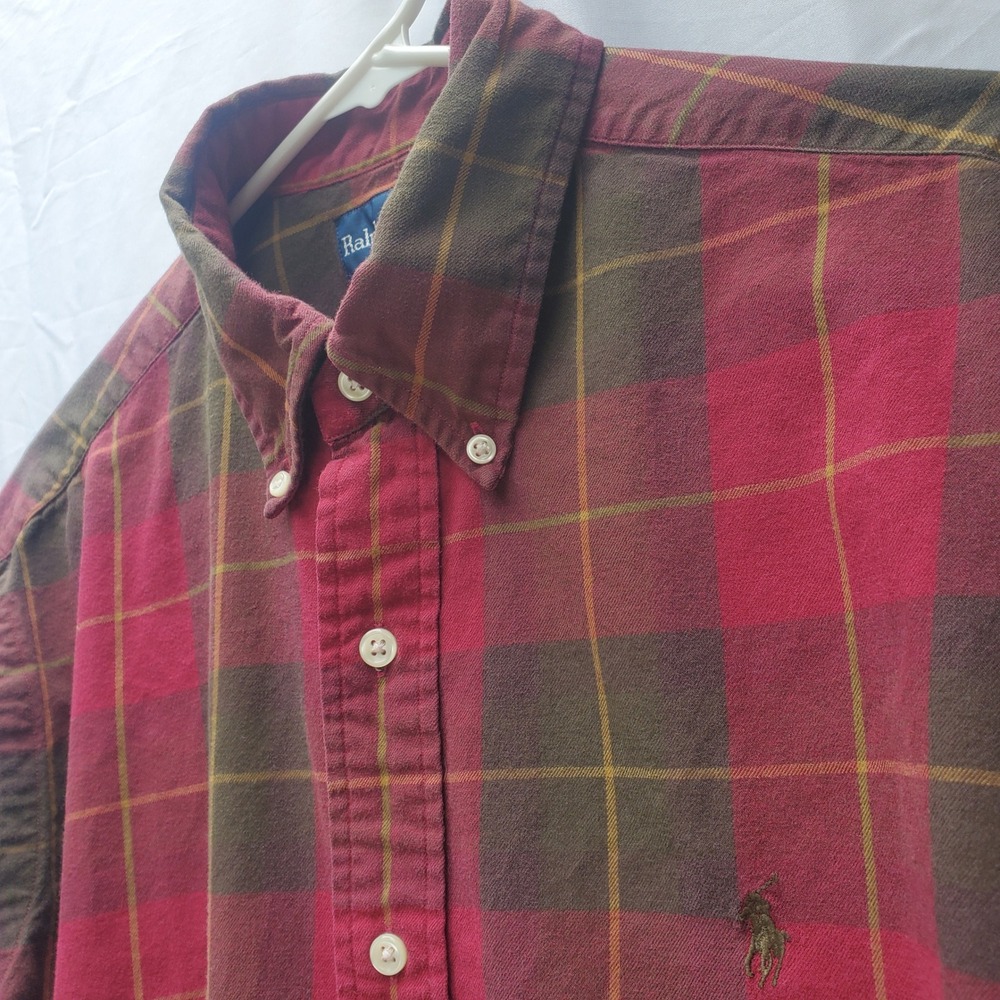 Holiday Polo Ralph Lauren Mens Large Classic Fit Plaid Flannel Shirt Red Green